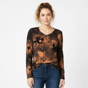 Eddie Bauer Black & Orange Maple Leaf Reverse Tie-Dye Bleach-Dye Long Sleeve Tee